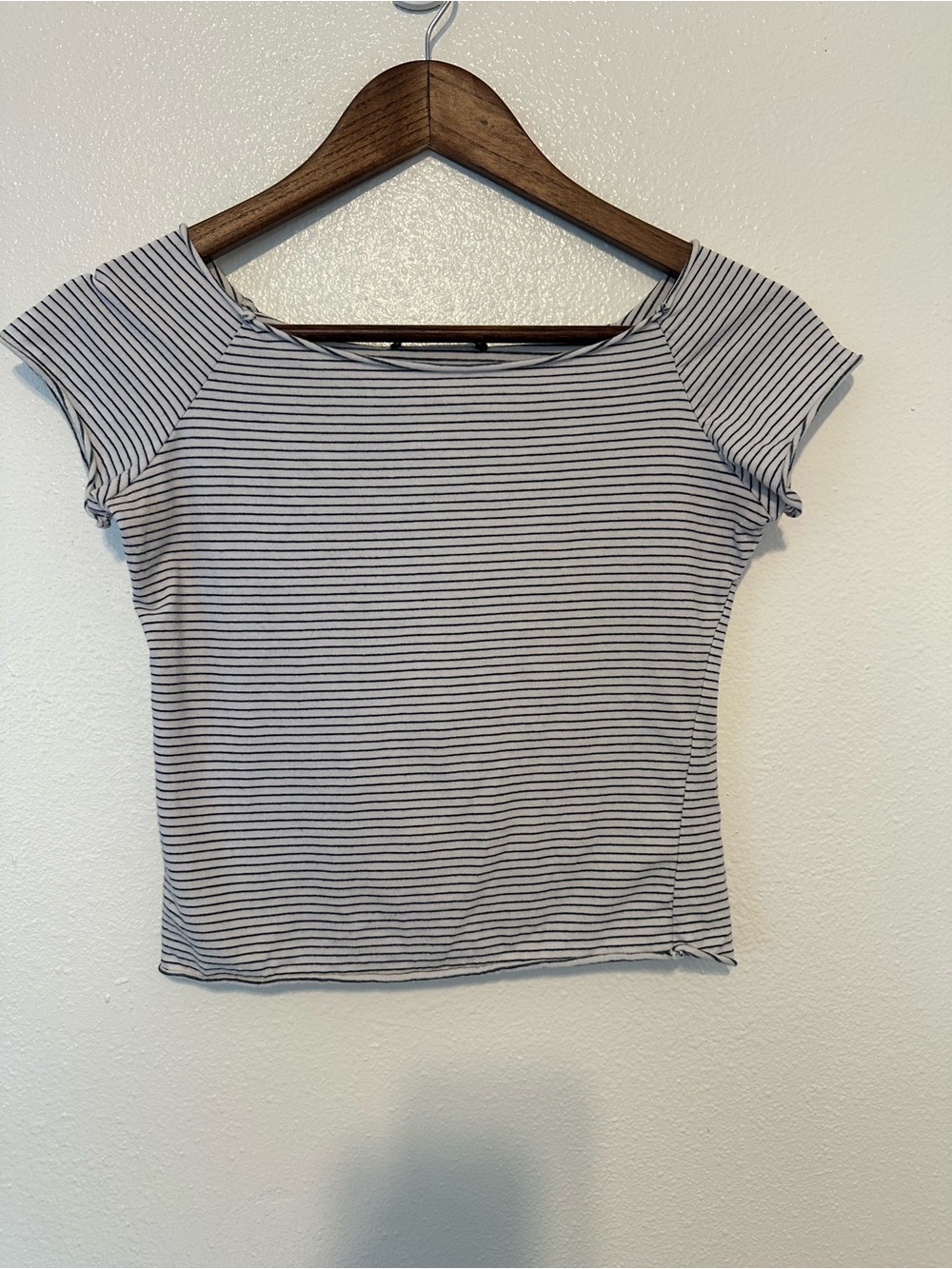 Brandy Melville White & Black Striped Boatneck Crop Top